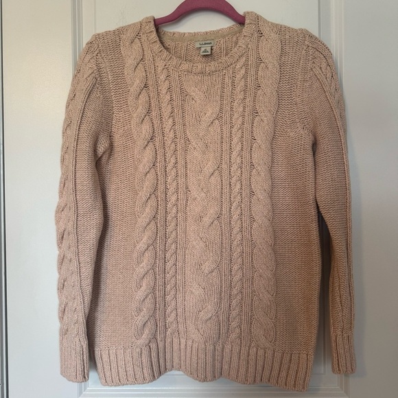 LL Bean Women’s Double L Cable Knit Sweater in Peachy Pink - Picture 1 of 7